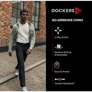 DOCKERS GO Airweave Men's Tech Pants Stretch 38x30 and Security Pocket Slim Fit